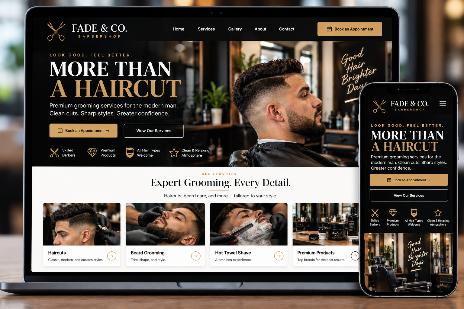 Barbershop website demo designed by BuildSite AI