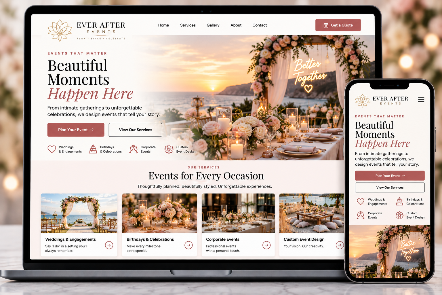 Event company website demo designed by BuildSite AI
