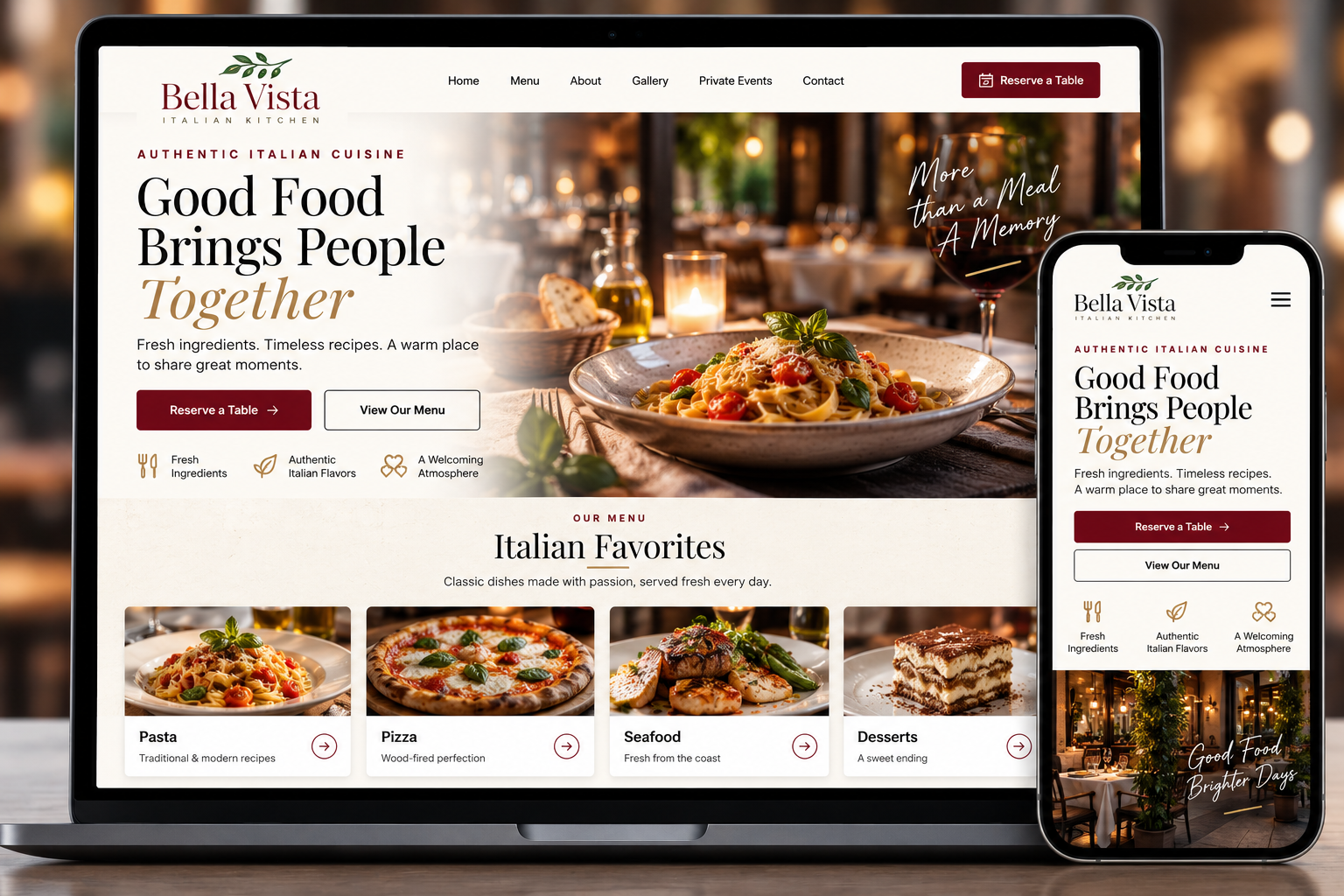 Restaurant website demo designed by BuildSite AI